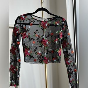 Urban Outfitters Mesh Floral Long-Sleeved Shirt